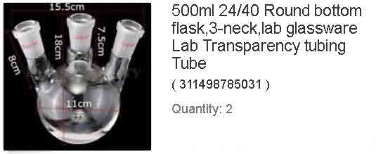 500ml 24-40 Round bottom flask,3-neck,lab glassware Lab Transparency tubing Tube-S