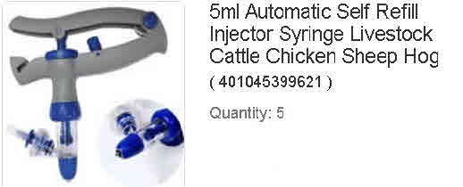 5ml Automatic Self Refill Injector Syringe Livestock Cattle Chicken Sheep Hog x5-S