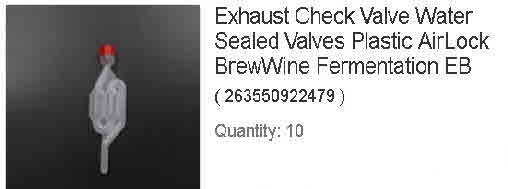 Exhaust Check Valve Water Sealed Valves Plastic AirLock BrewWine Fermentation EB x10-S